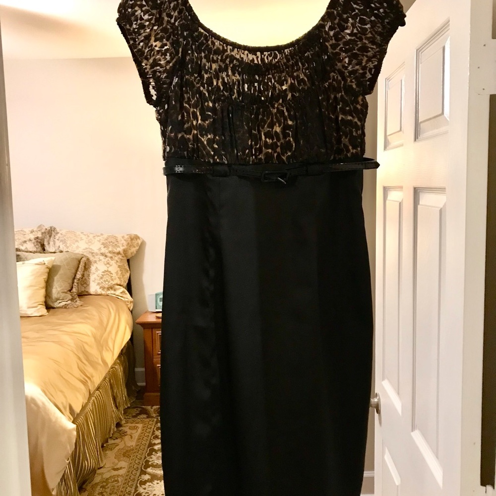 TAHARI Dress. Stunning Dress for Work or a Night Out High Waisted Black Satin
